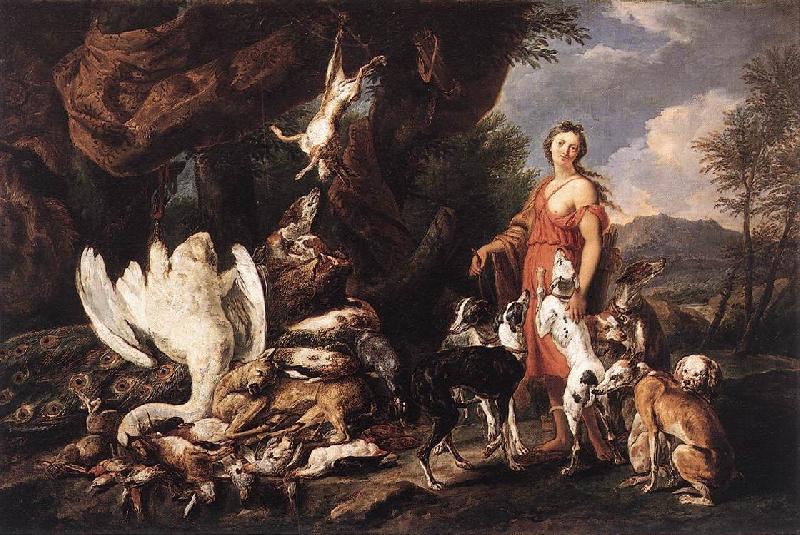 FYT, Jan Diana with Her Hunting Dogs beside Kill  dfg oil painting image